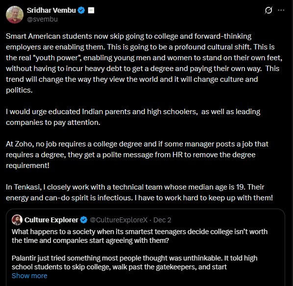 Sridhar Vembu X post