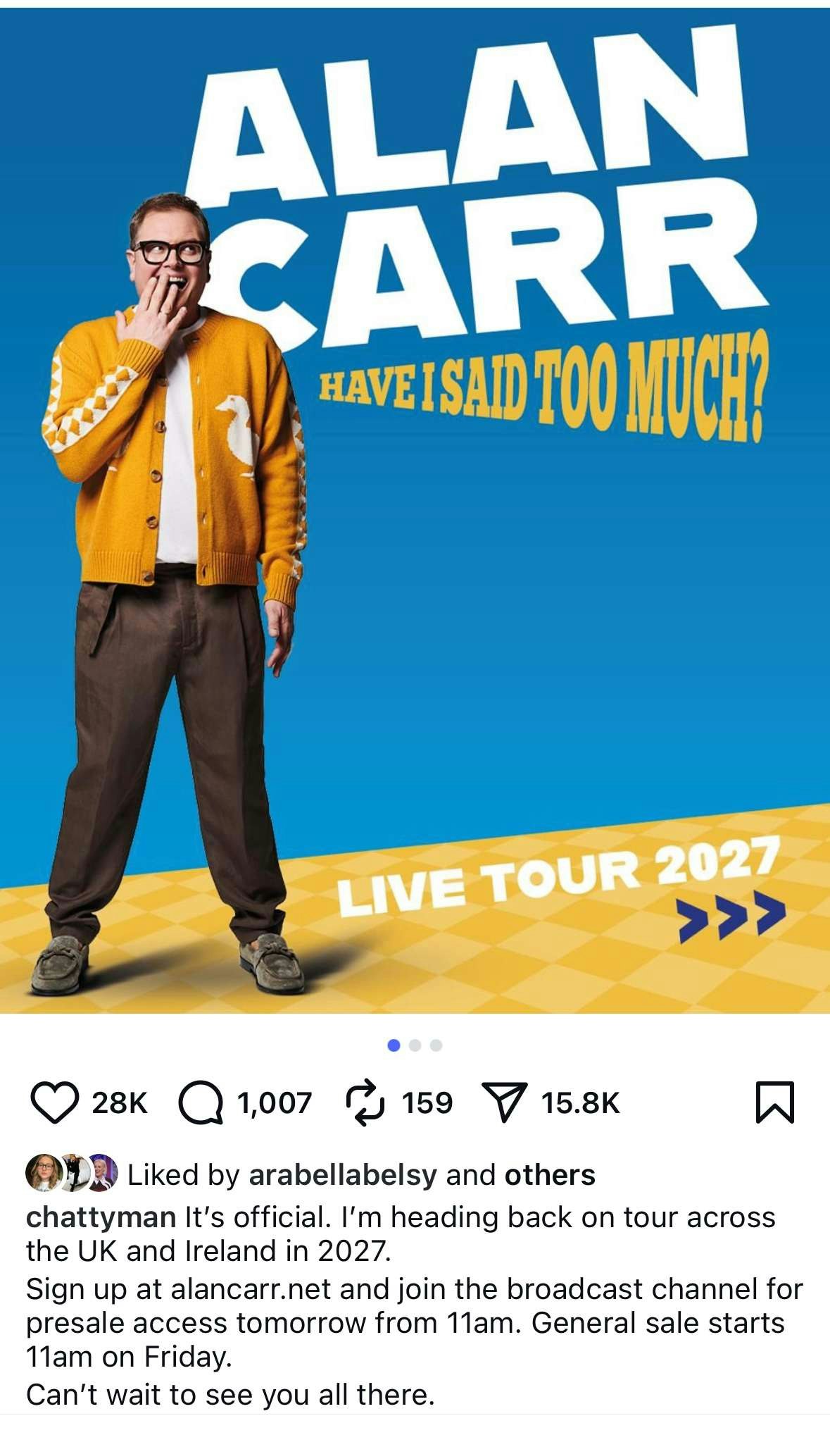 Alan Carr 2027 tour: How to get tickets before they sell out