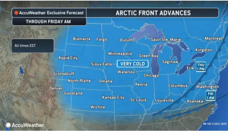 Arctic front to trigger sudden snow squalls with rapid whiteouts possible
