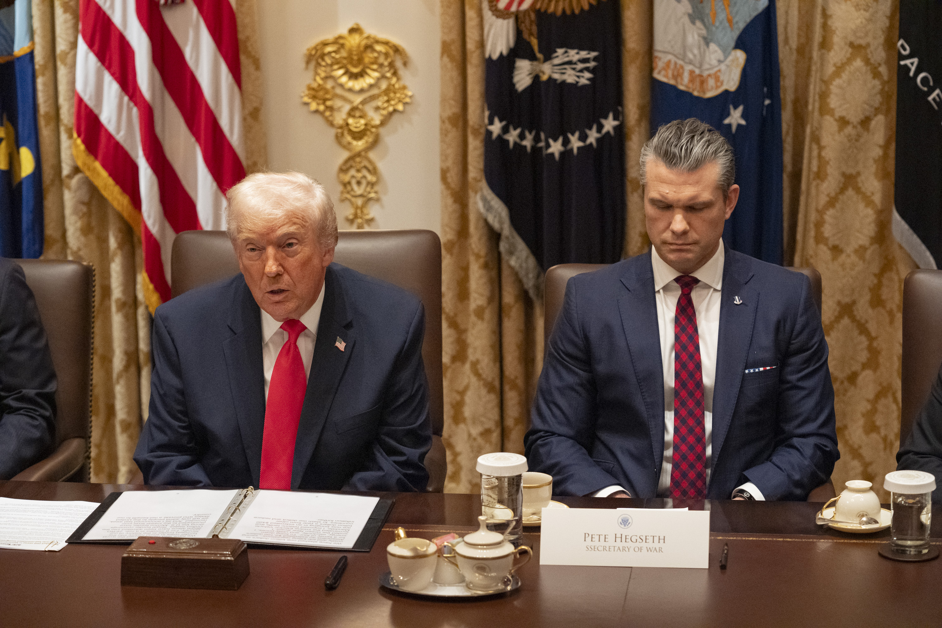 Defense Secretary Pete Hegseth attends a Cabinet meeting with President Donald Trump at the White House this week.
