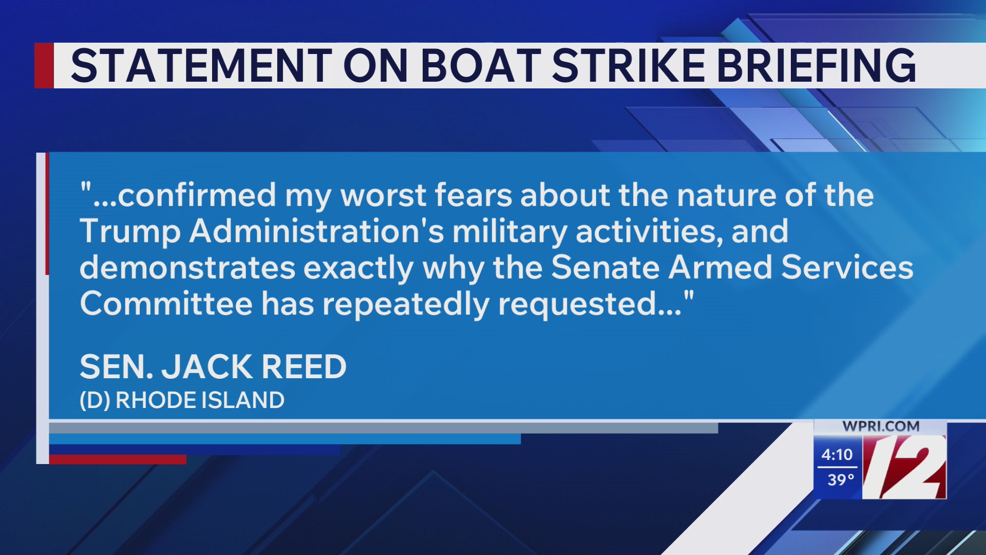 RI Senator Jack Reed makes statement on boat strike briefing