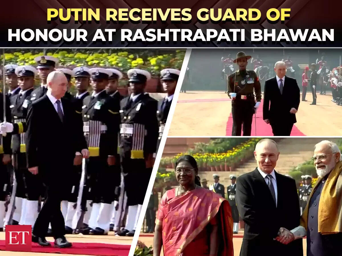Putin receives ceremonial welcome, Tri-Services Guard of Honour at ...