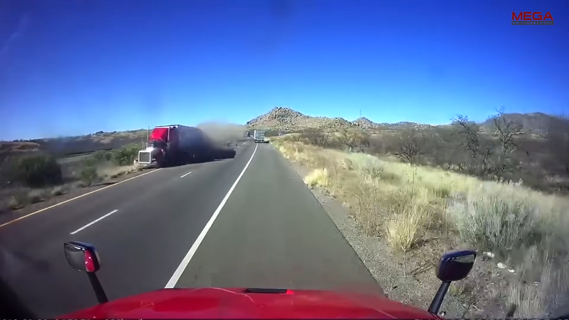 Out of control truck slides toward oncoming traffic