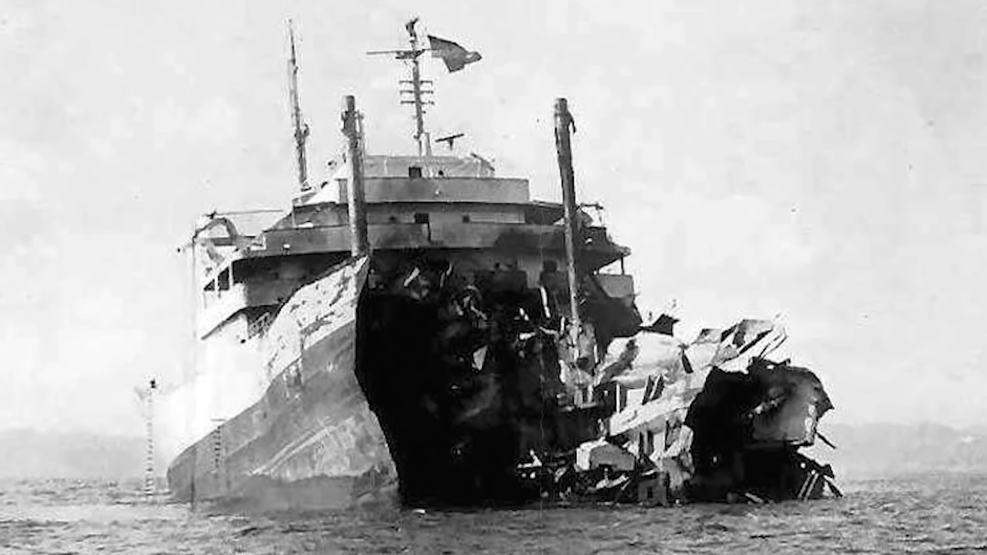 What a patrol plane saw when four torpedoes streaked toward half a ship
