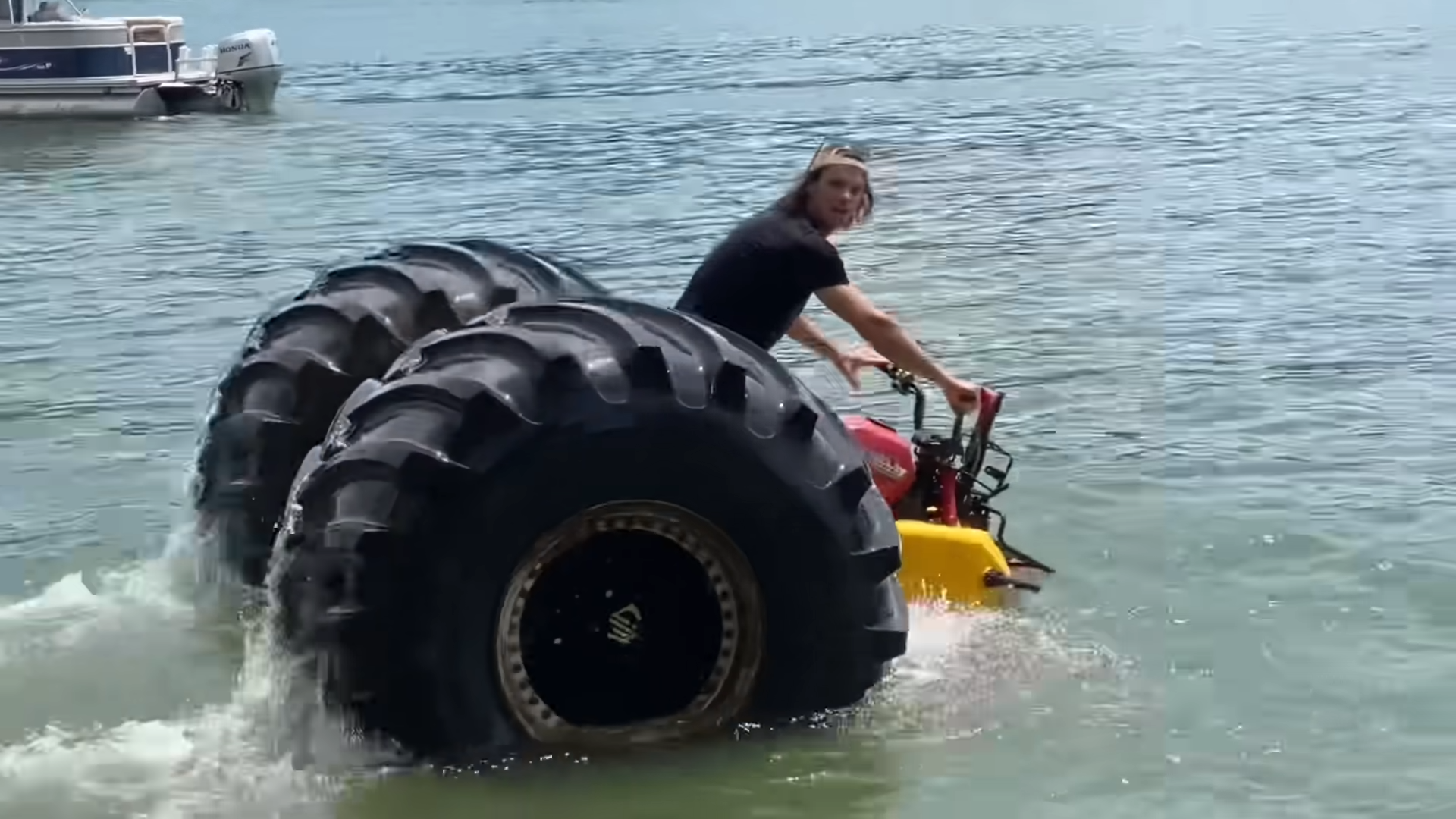 We put 66-inch tires on a three-wheeler and tried to cross a lake