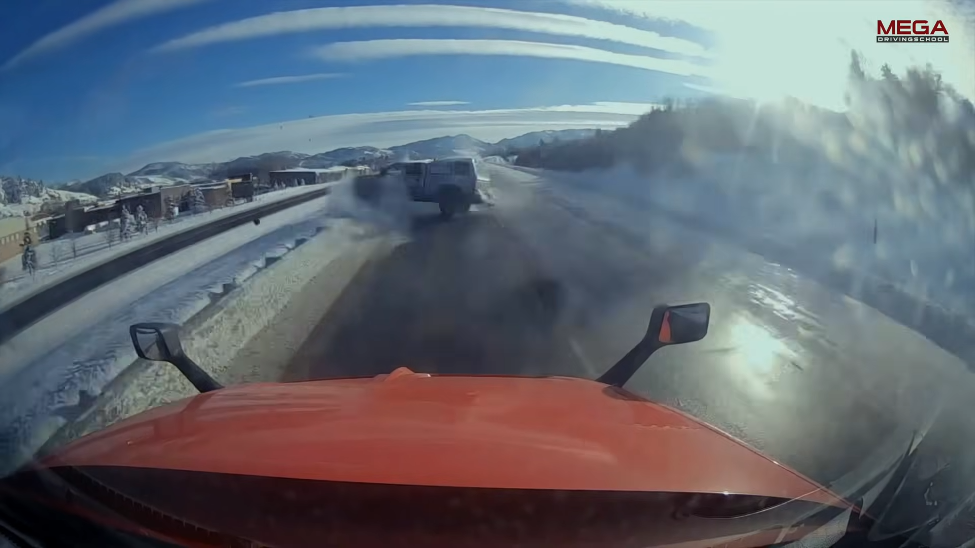 Dangerous ice patch sends vehicle spinning toward truck