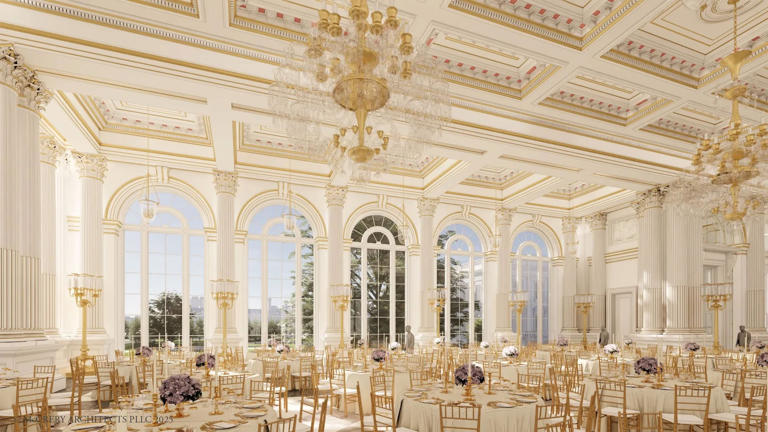 Architectural renderings show big glass windows and gold fixtures (Picture: White House)