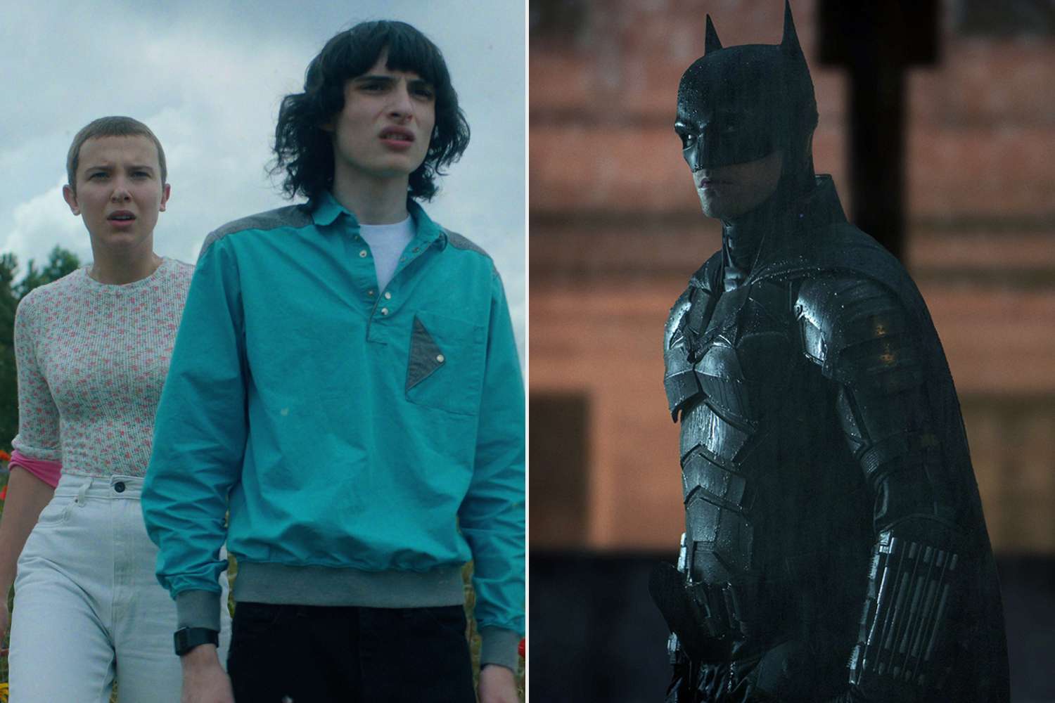 Netflix; Warner Bros. / Courtesy Everett Collection Millie Bobby Brown and Finn Wolfhard on 'Stranger Things'; Robert Pattinson in 'The Batman'