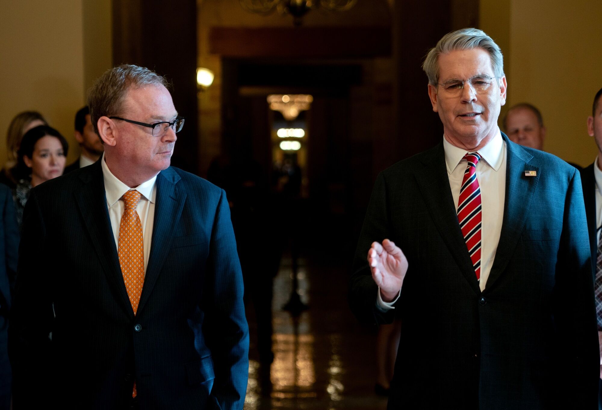 Kevin Hassett, left, and Scott Bessent at the US Capitol in Washington.