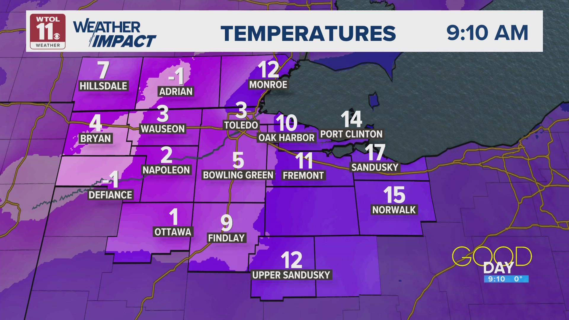 Frigidly cold Friday ends week before Sunday snow returns | WTOL 11 weather
