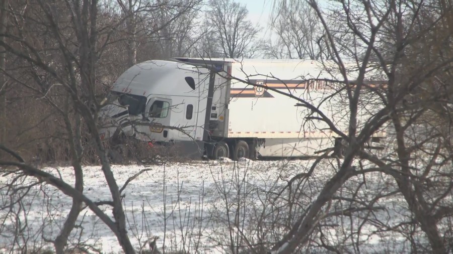 First responders at off-road tractor-trailer crash off 390 in Rush