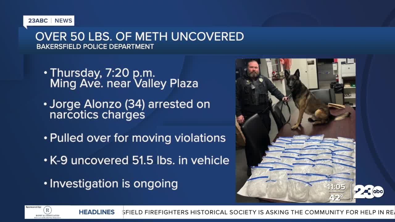 K-9 finds 50+ pounds of meth hidden in car during traffic stop