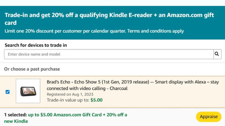 Amazon lets you get rid of old gadgets in order to save 20% on new ones