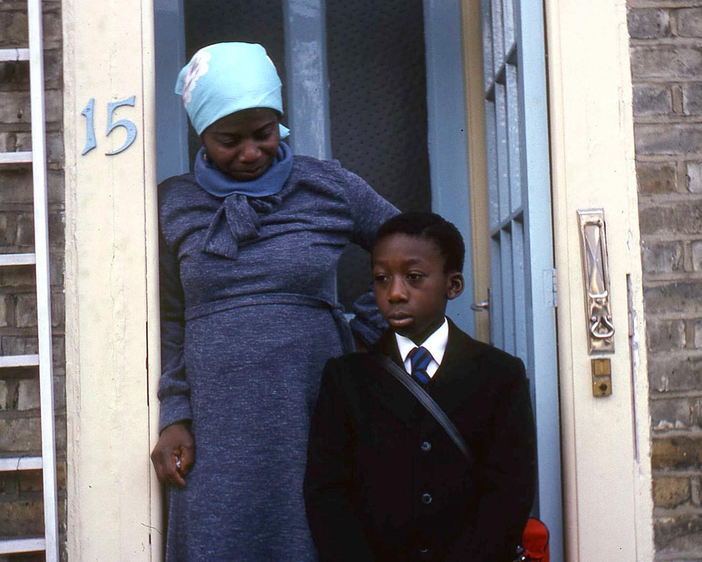 Yinka Bankole in uniform, with his mother – Oluremi A Bankole – before going to Dulwich college in south-east London. Photograph: Yinka Bankole