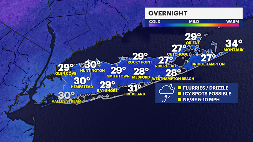 Use caution: Flurries, freezing drizzle can cause slippery travel overnight