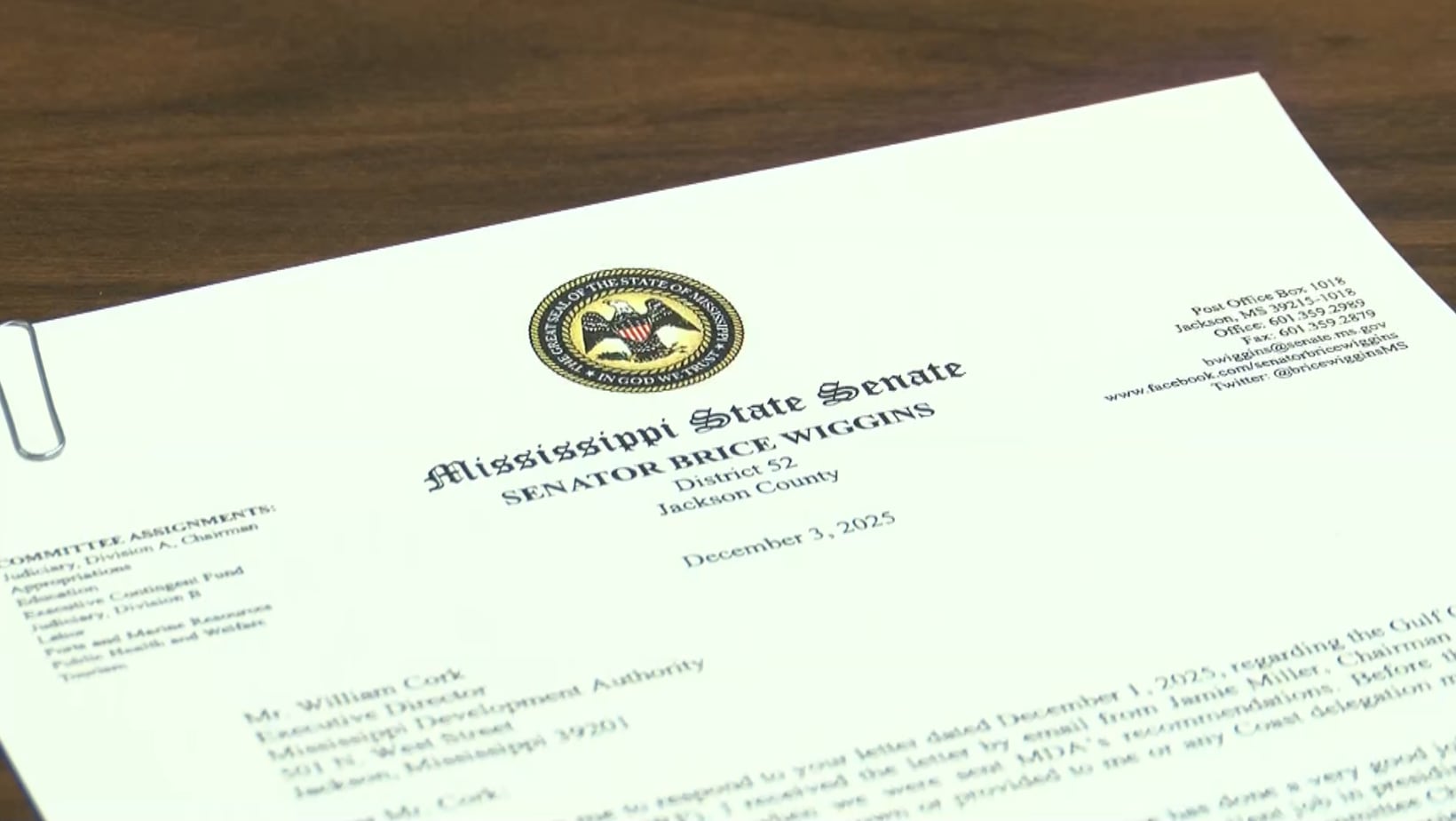 Sen. Brice Wiggins responds to letter MDA’s criticism of Coast leadership