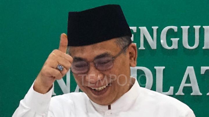 Gus Yahya memberikan pernyataan pers terkait dukungan PBNU terhadap keputusan Indonesia bergabung dalam Dewan Perdamaian.