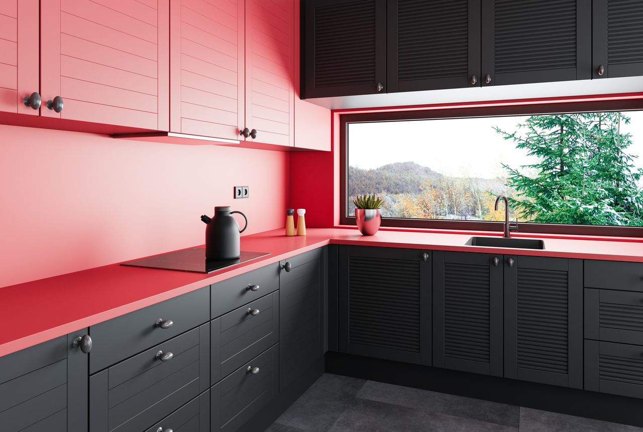 red countertops in kitchen