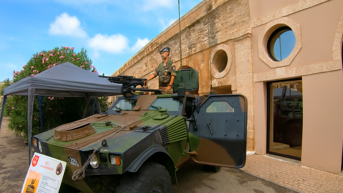 Why do visitors stop at this armored exhibit?