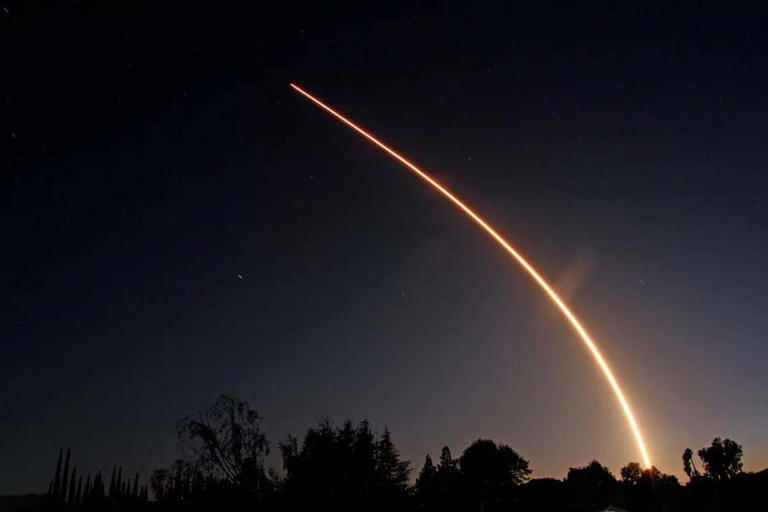 A Falcon 9 rocket and its cargo - 15 Starlink satellites - head to orbit Monday, Aug. 8, 2023, from Vandenberg Space Force Base near Lompoc.