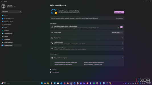 Shows windows update advanced settings