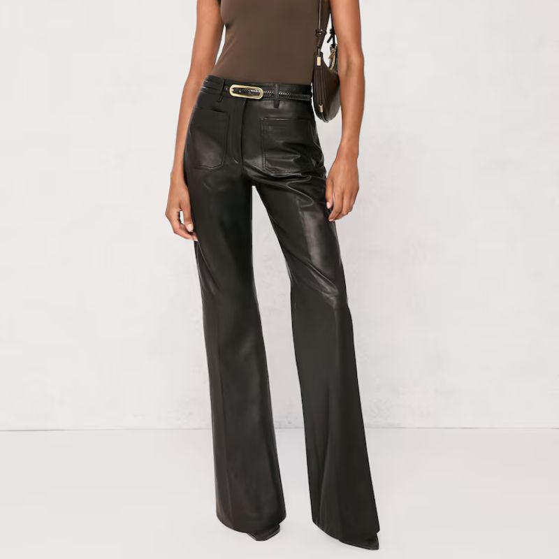 Reiss , Priya Leather High-Rise Flared Trousers