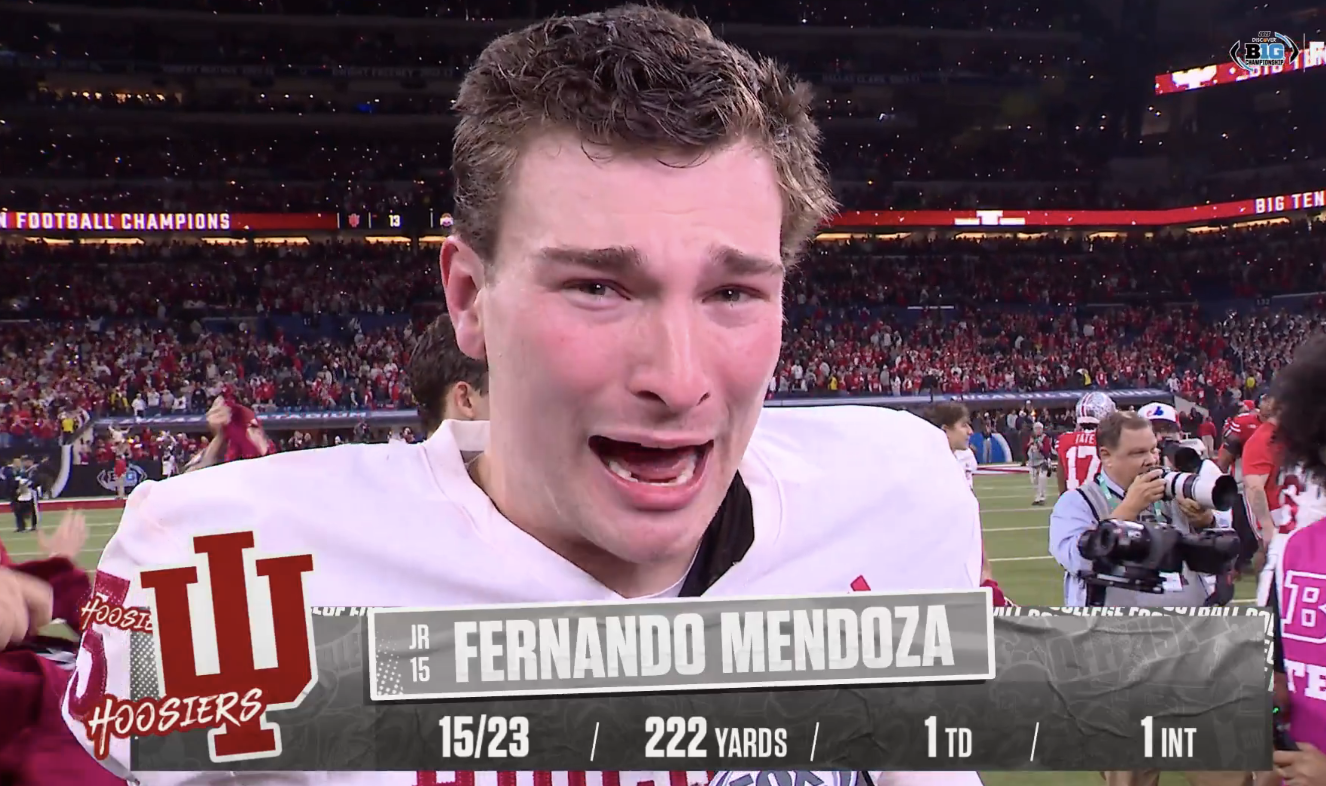 Vea la emotiva entrevista de Fernando Mendoza después de que Indiana venciera a Ohio State en el Campeonato Big Ten