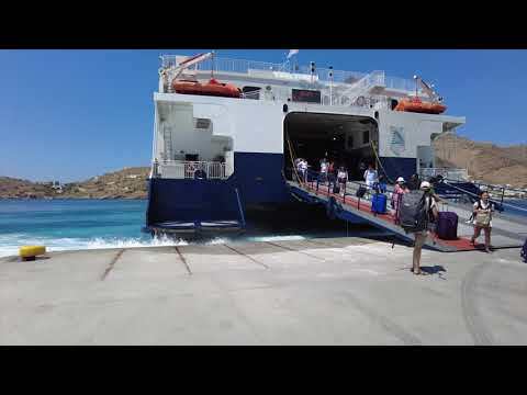 Taking a ferry from Santorini to Ios Island - Greek island ferry