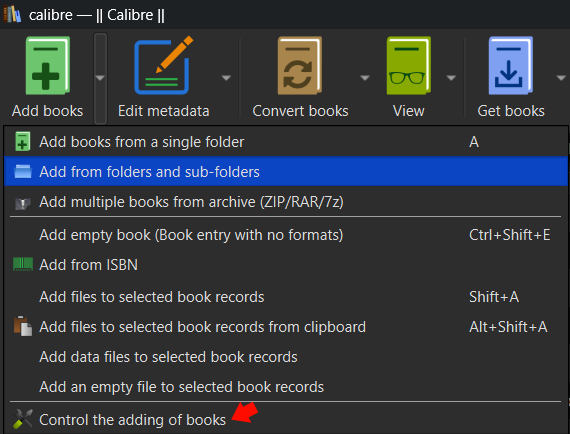 Calibre Control Adding of Books