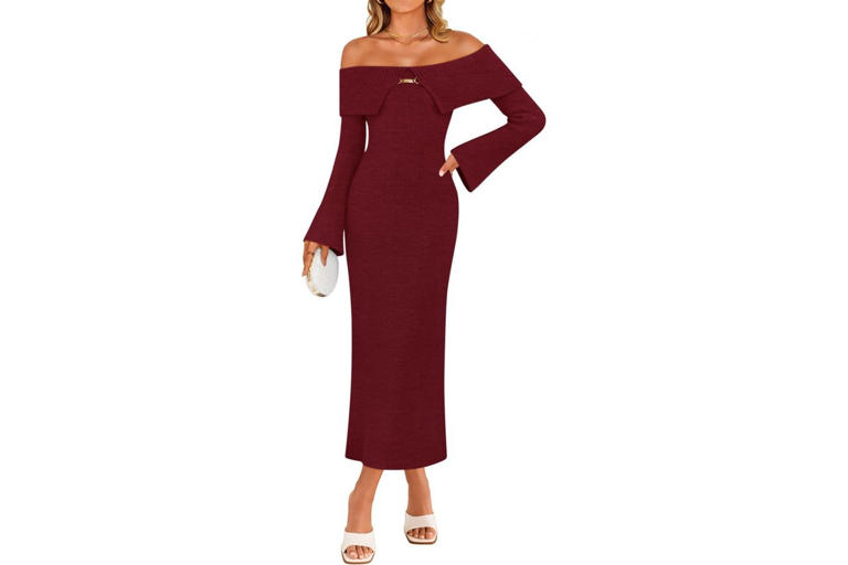 burgundy sweater dress amazon Wish You Well Burgundy Sweater Dress main image 1
