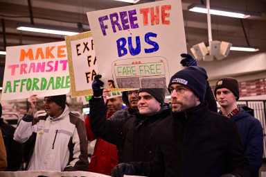 'Make the buses free!' Transit advocates rally in Brooklyn demanding ...