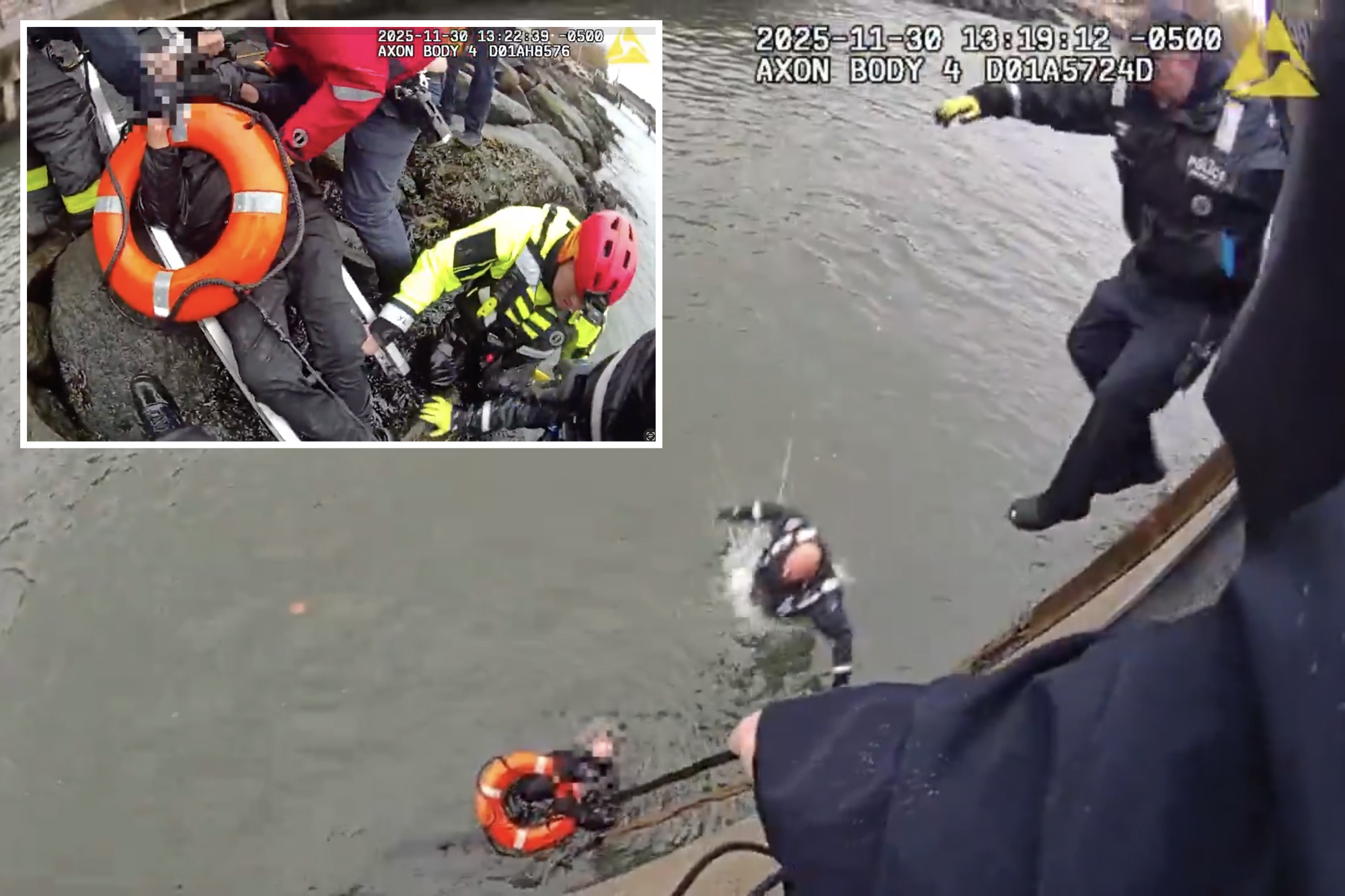 Dramatic video shows NYPD officers jumping into freezing water to ...