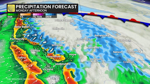 BC targeted with hefty rain, snow totals from intense atmospheric river
