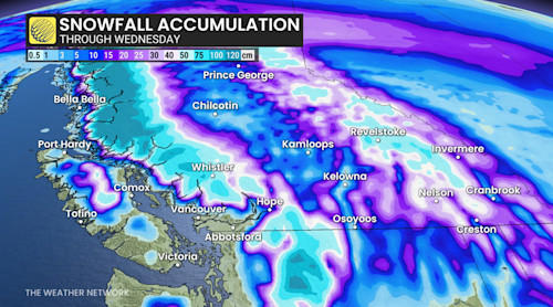 BC targeted with hefty rain, snow totals from intense atmospheric river
