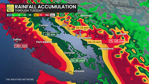 BC targeted with hefty rain, snow totals from intense atmospheric river