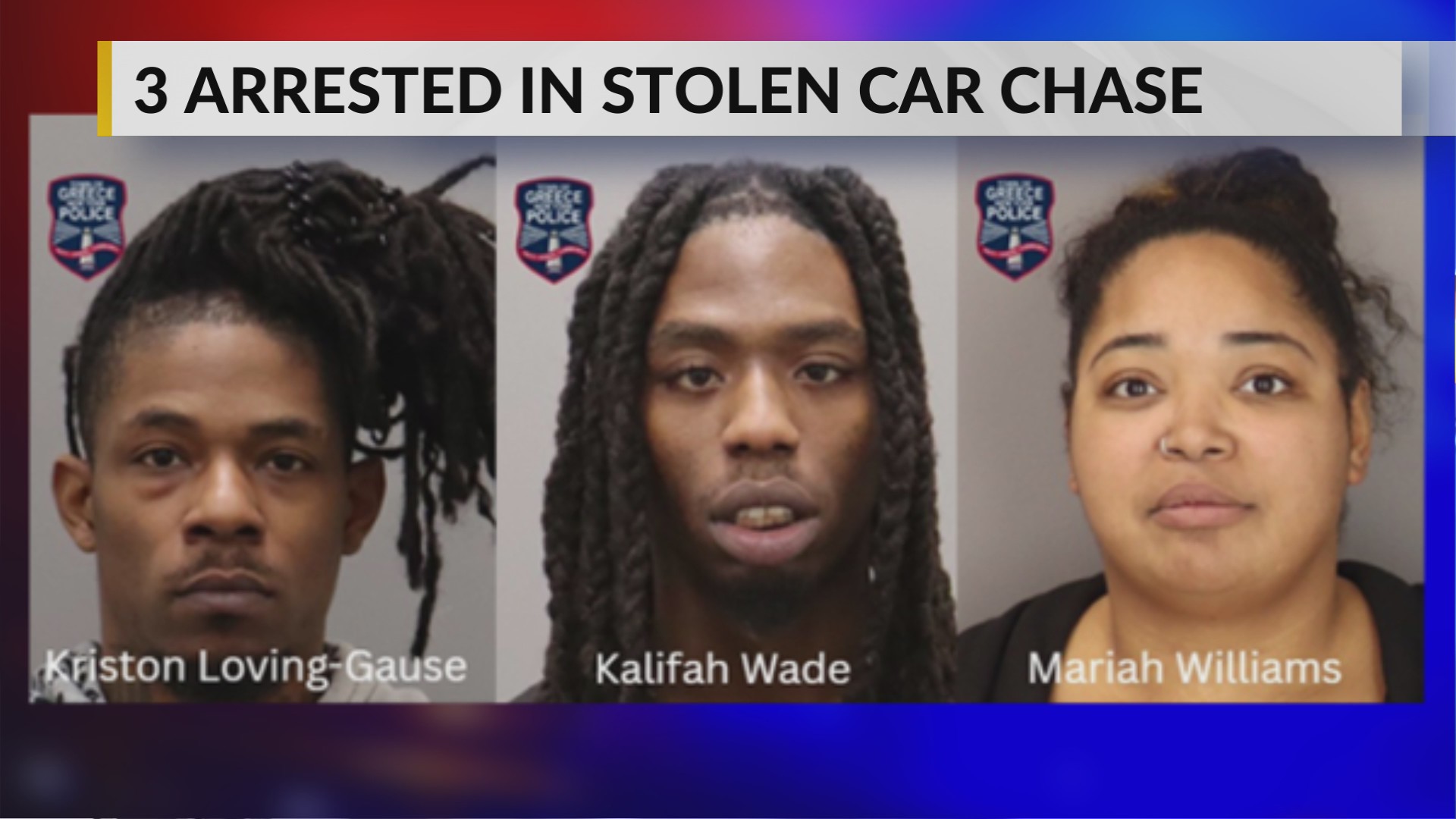 Three arrested after stolen car chase ends at Greece Ridge Mall