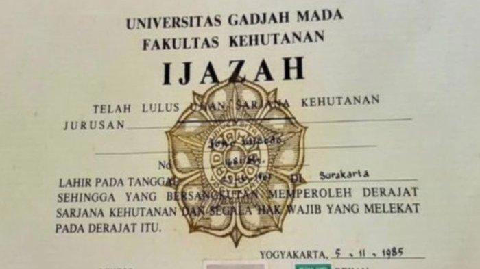 IJAZAH JOKOWI PALSU? - Ijazah Jokowi yang ditunjukkan politisi PSI di unggahan media sosialnya. Hensa mengatakan saatnya UGM dan Jokowi tampil bersama ke publik (X @DiansandiU)
