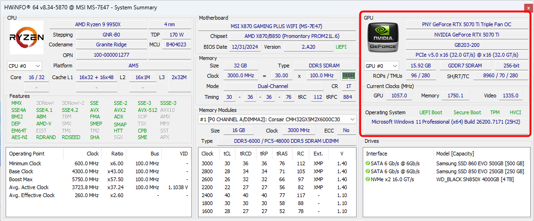 The GPU section of HWiNFO's summary page.