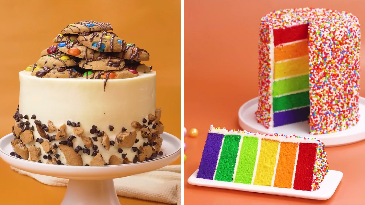 Cookie stack cake and rainbow sprinkle layer cake