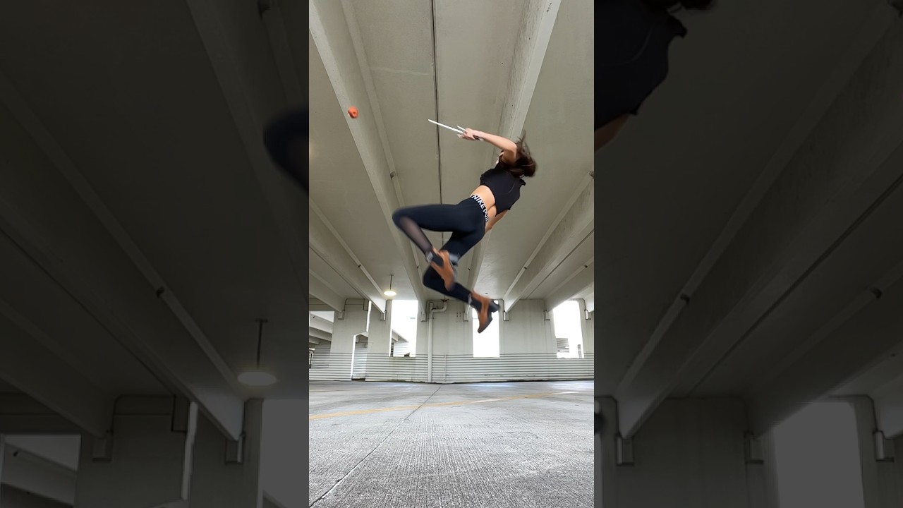 Girl performs stunts but accidentally breaks window with kick