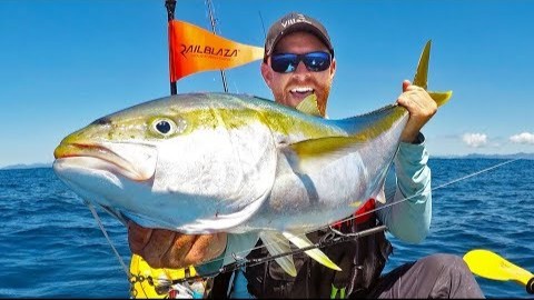 Kayak fishing gets intense with huge yellowtail kingfish offshore