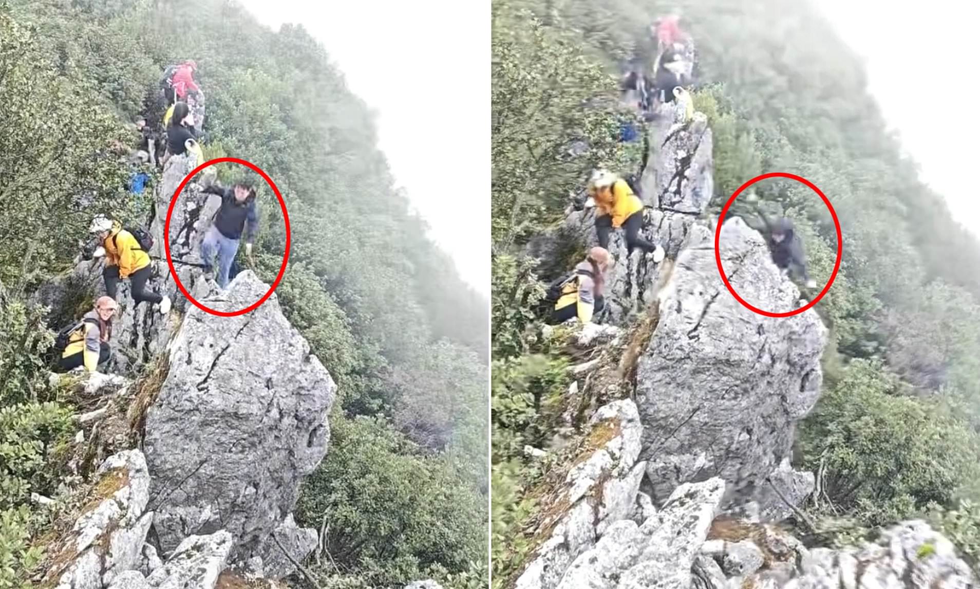 Terrifying moment hiker plunges off cliff while trying to take photo