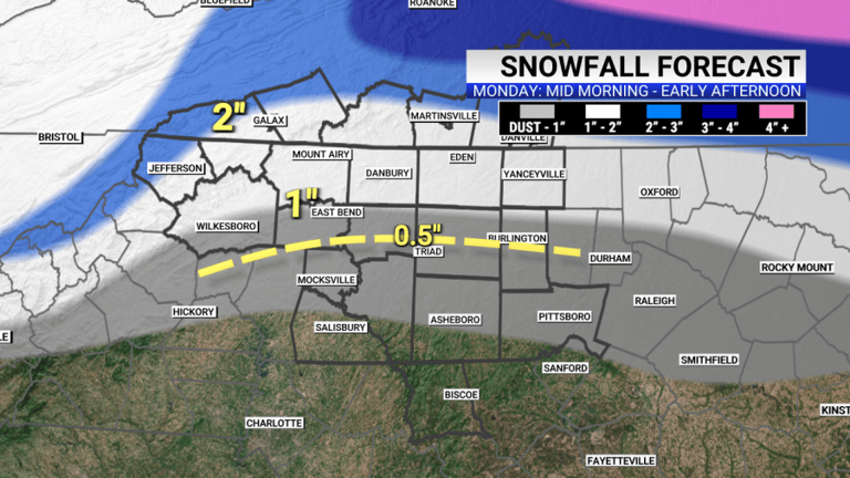 Snow falling down in Triad; winter weather advisory in effect