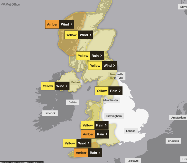 Met Office maps shows Storm Bram warnings as new amber alerts issued