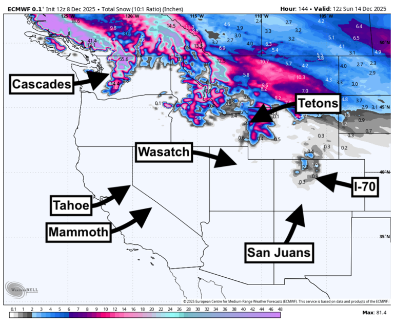 Atmospheric river snow forecast—Whistler is expecting deep snowfall totals