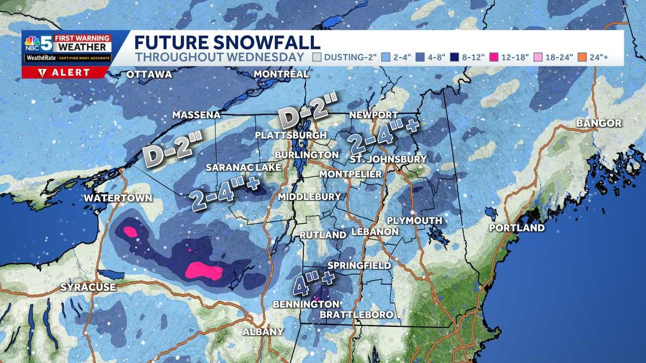 Widespread snow, slick travel Wednesday in Vermont and northern New York