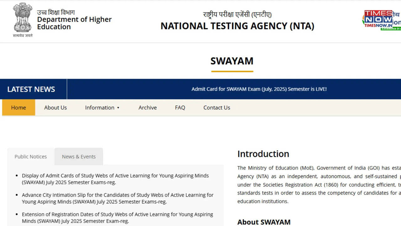NTA SWAYAM July exam 2025 dates revised, admit card released