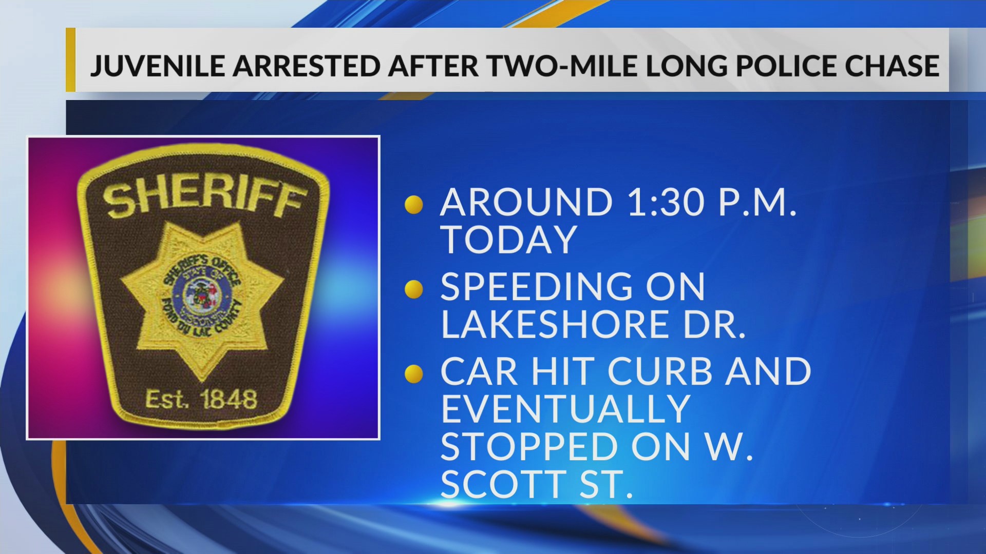 Juvenile driver caught after high-speed chase in Fond du Lac County