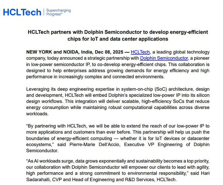 IT company HCLTech partners with France-based Dolphin Semiconductor to ...