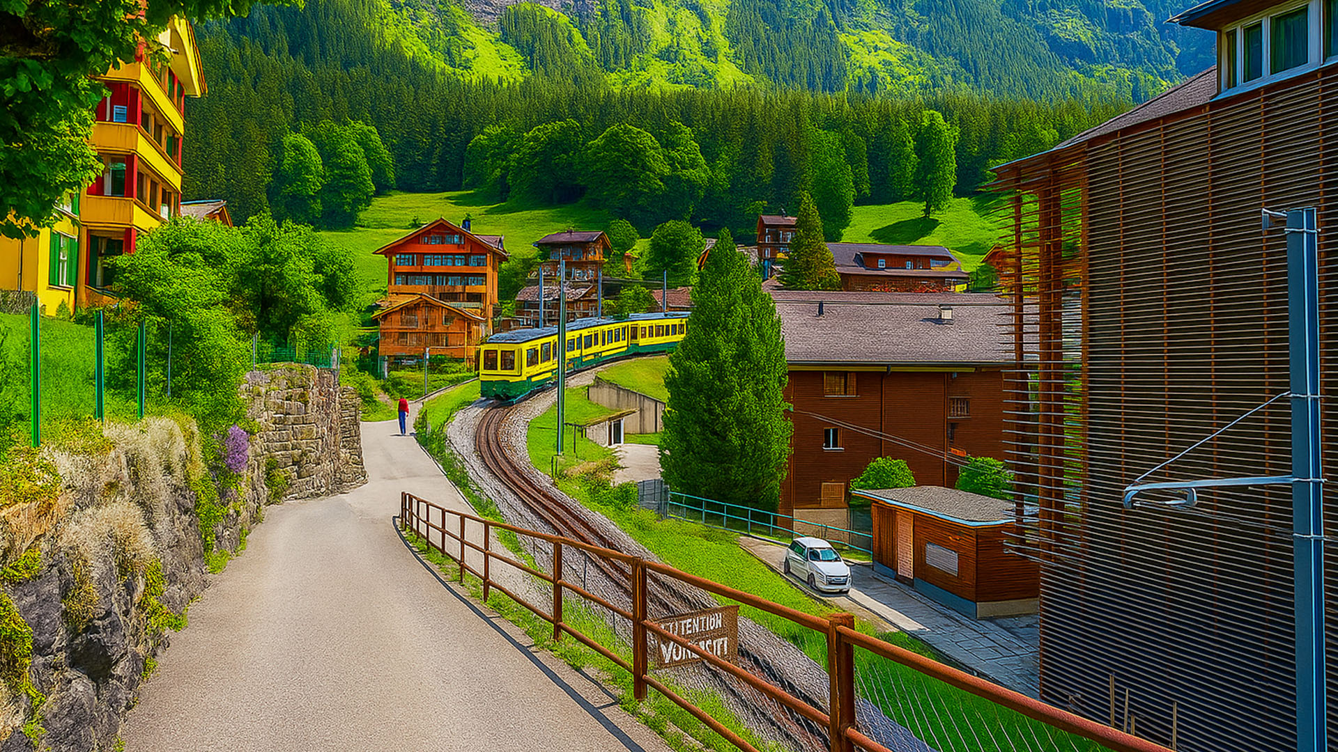 Wengen Switzerland: Car-free alpine village views (4K)